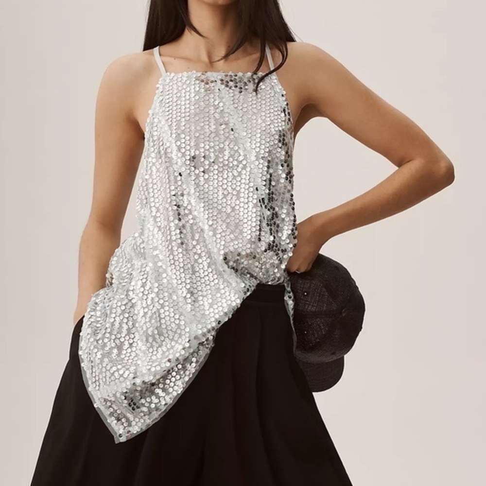 Anthropologie Sequin Halter Tank